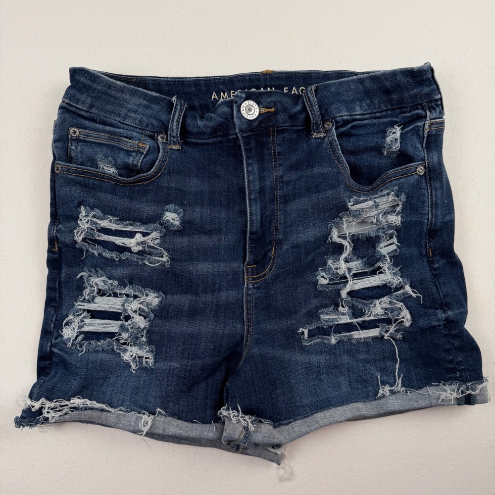 American Eagle Ne(x)t Level Stretch Distressed Denim Shorts Dark Wash Sz 12